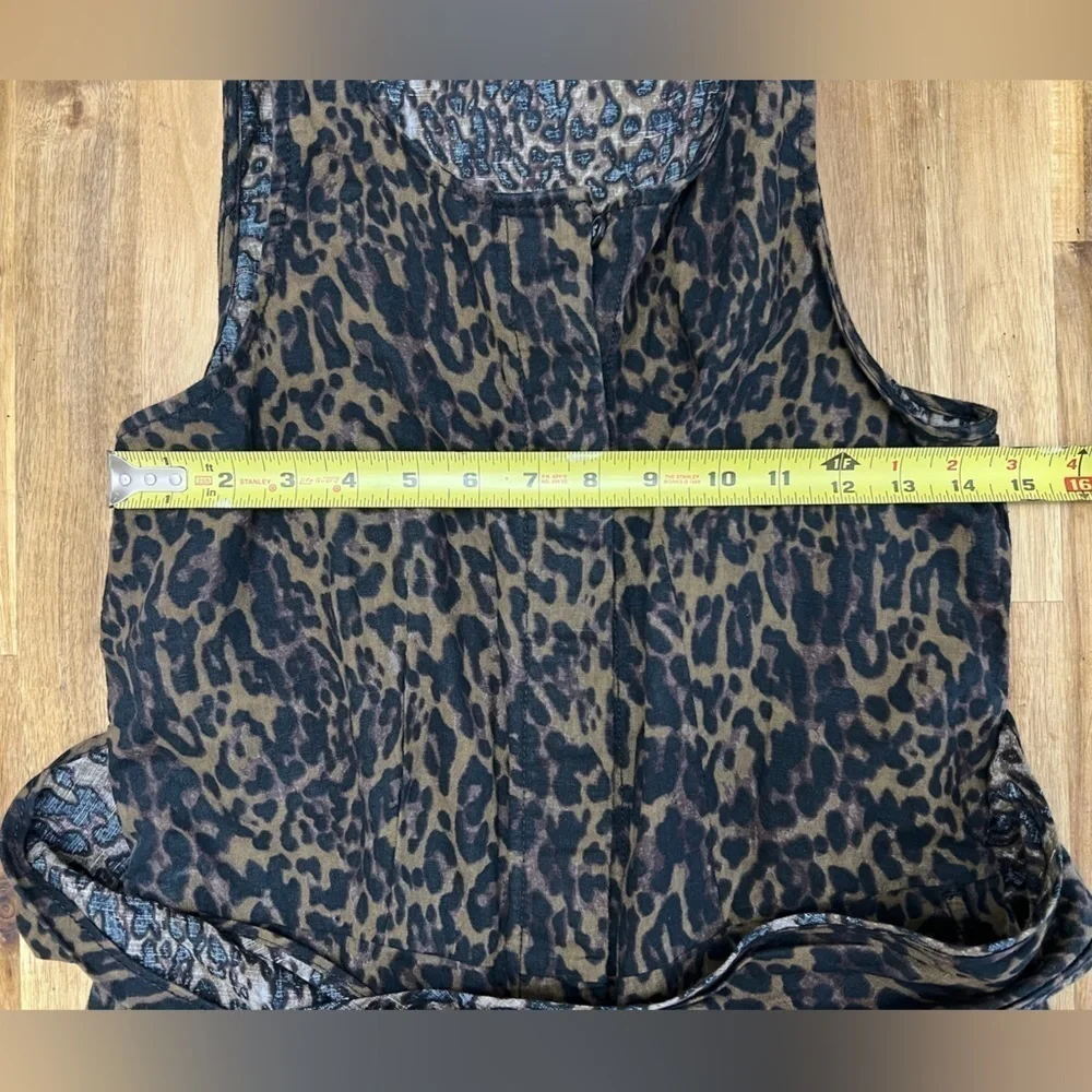 Banana Republic Linen Cotton Wide Leg Cropped Jumpsuit Pockets Animal Print Sz 2
